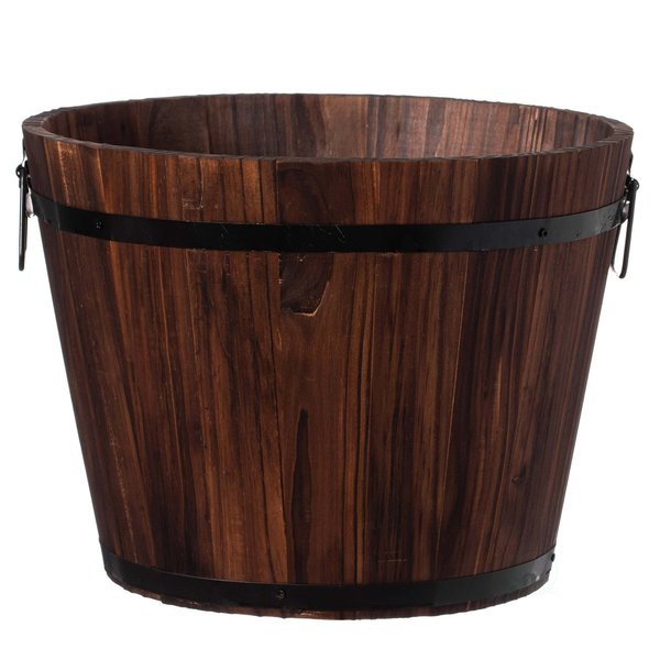 Rustic Wooden Whiskey Barrel Planter with Durable Medal Handles and Drainage Hole - Medium, Gardenised, Mfr#: QI003236.M