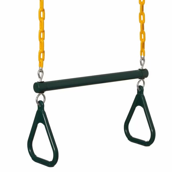 Outdoor  Heavy Duty Kids Fun Hanging Trapeze Bar, Green Steel Bar and Yellow Chain Swing Playsets, Playberg, Mfr#: QI004561.GN