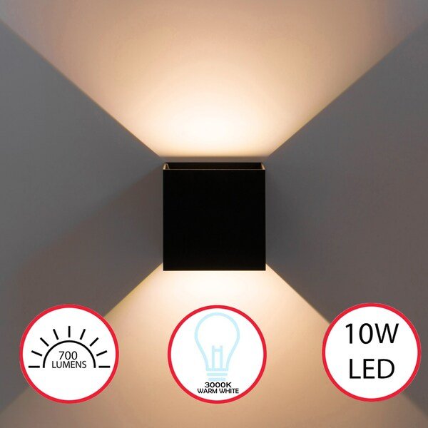 Wall Sconce LED Waterproof Wall Lamp with Adjustable Beam 10-Watt 3000K Warm White, Black - Set of 4, Quickway Imports, Mfr#: QI004492.BK.3K.4