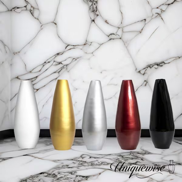 31.5" Spun Bamboo Modern Metallic Tall Floor Vase, Silver, Uniquewise, Mfr#: QI003354SI.L