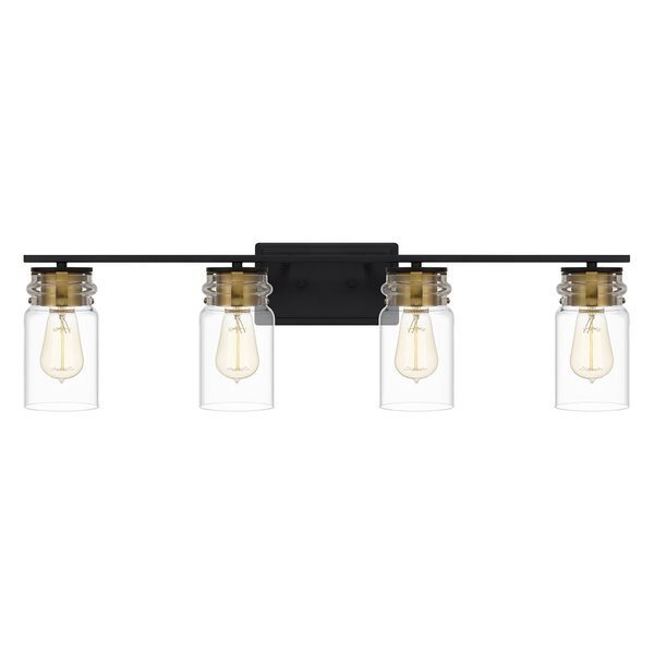 Keesey 4-Light Matte Black Vanity Light, Quoizel, Mfr#: KEE8632MBK