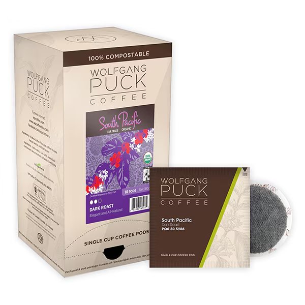 South Pacific Dark Fair Trade Organic Soft Coffee Pods, PK108 PK, Wolfgang Puck Coffee, Mfr#: 016493