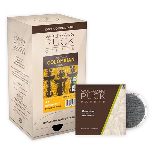 Colombian Fair Trade Organic Soft Coffee Pods, PK108 PK, Wolfgang Puck Coffee, Mfr#: 016496
