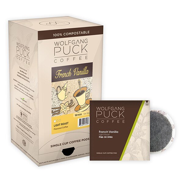 French Vanilla Soft Coffee Pods, PK108 PK, Wolfgang Puck Coffee, Mfr#: 016443
