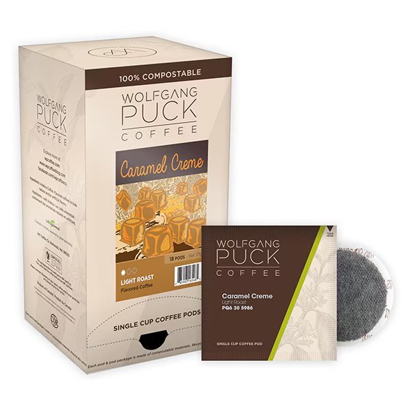 Caramel Cream Soft Coffee Pods, PK108 PK, Wolfgang Puck Coffee, Mfr#: 016448