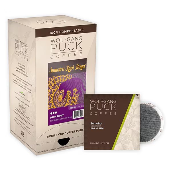 Sumatra Kopi Raya ® Soft Coffee Pods, PK108 PK, Wolfgang Puck Coffee, Mfr#: 016495