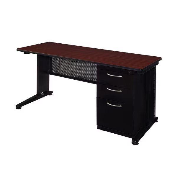 Pedestal Desk, 30 D X 66 W X 29 H, Mahogany, Wood|Metal, Fusion, Mfr#: MSP6630MH