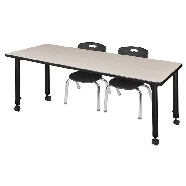 Tables > Height Adjustable > Rectangular Mobile Table & Chair Sets, 60 W X 30 L X 23-34 H, Maple, Regency, Mfr#: MT6030PLAPCBK45BK