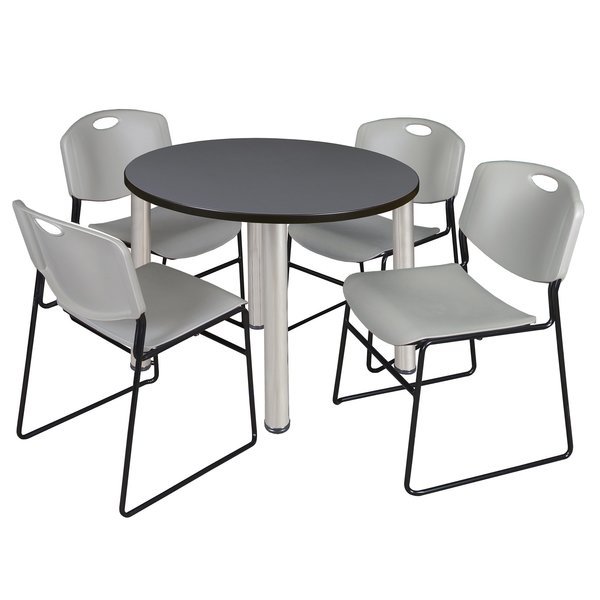 Round Tables > Breakroom Tables > Kee Round Table & Chair Sets, Wood|Metal|Polypropylene Top, Grey, Regency, Mfr#: TB36RNDGYBPCM44GY
