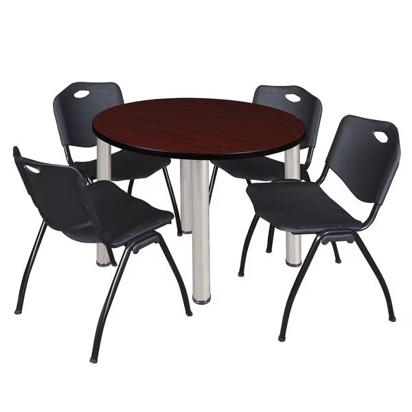 Round Tables > Breakroom Tables > Kee Round Table & Chair Sets, 36 W, 36 L, 29 H, Mahogany, Kee, Mfr#: TB36RNDMHBPCM47BK