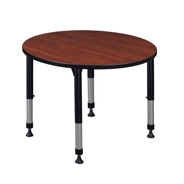 Tables > Height Adjustable > Round Classroom Tables, 42 W X 42 L X 23-34 H, Wood|Metal, Cherry, Kee, Mfr#: TB42RNDCHAPBK