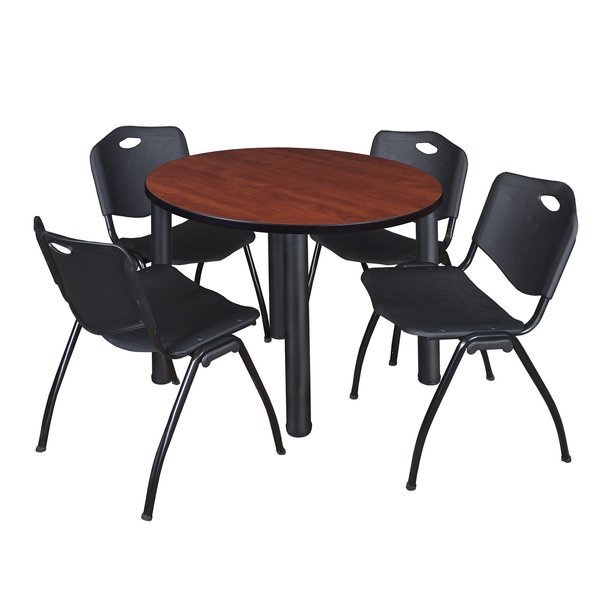 Round Tables > Breakroom Tables > Kee Round Table & Chair Sets, 42 W, 42 L, 29 H, Cherry, Kee, Mfr#: TB42RNDCHBPBK47BK