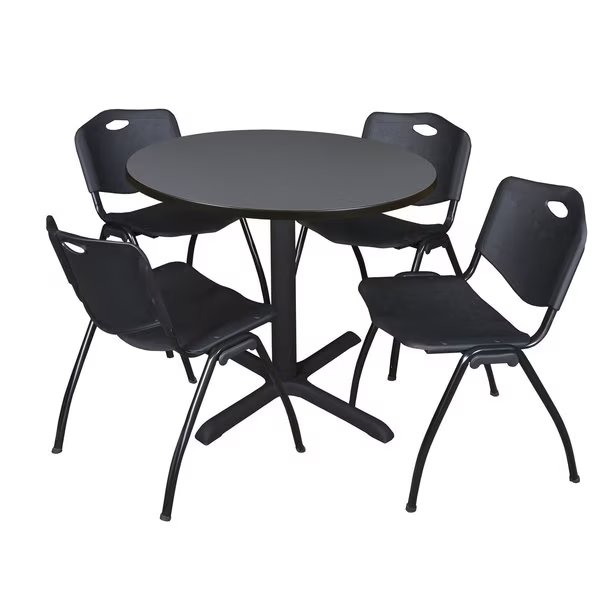 Round Tables > Breakroom Tables > Cain Round Table & Chair Sets, 42 W, 42 L, 29 H, Grey, Cain, Mfr#: TB42RNDGY47BK