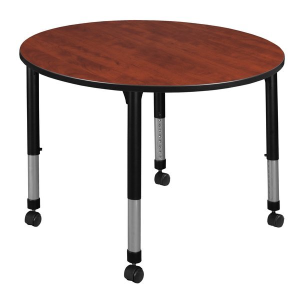 Tables > Height Adjustable > Round Mobile Tables, 48 W X 48 L X 23-34 H, Wood|Metal, Cherry, Regency, Mfr#: TB48RNDCHAPCBK