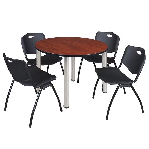 Round Tables > Breakroom Tables > Kee Round Table & Chair Sets, 48 W, 48 L, 29 H, Cherry, Kee, Mfr#: TB48RNDCHBPCM47BK