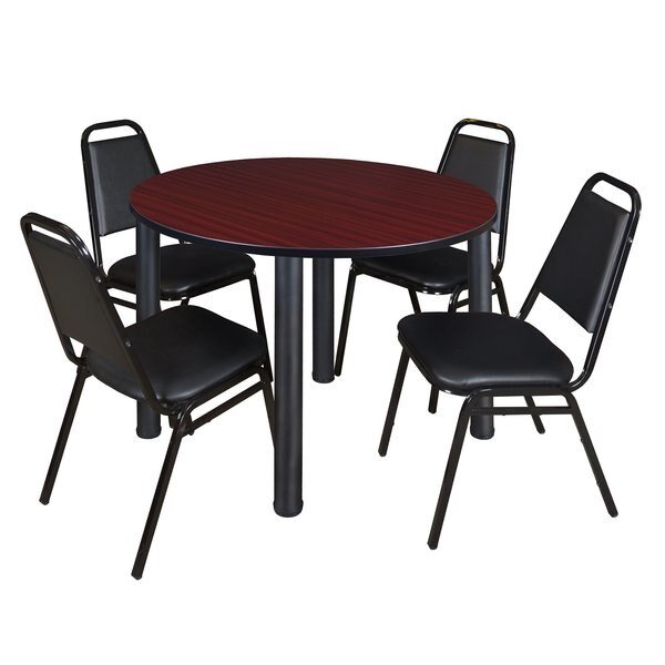 Round Tables > Breakroom Tables > Kee Round Table & Chair Sets, 48 W, 48 L, 29 H, Mahogany, Kee, Mfr#: TB48RNDMHBPBK29BK