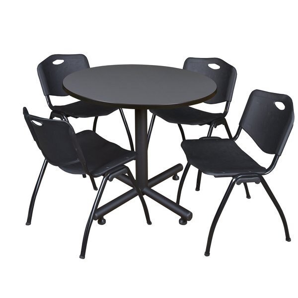 Round Tables > Breakroom Tables > Kobe Round Table & Chair Sets, 36 W, 36 L, 29 H, Grey, Kobe, Mfr#: TKB36RNDGY47BK