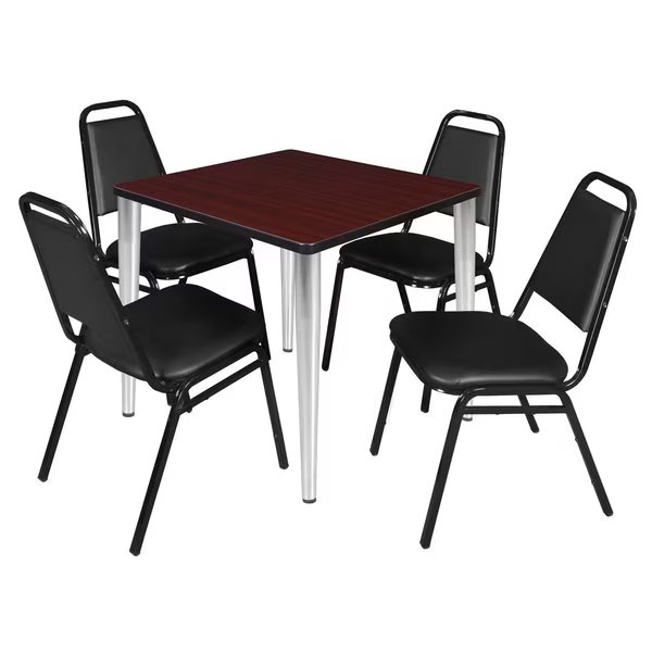 Kahlo Square Table & Chair Sets, 30 W, 30 L, 29 H, Wood, Metal, Vinyl Top, Mahogany, Regency, Mfr#: TPL3030MHCM29BK