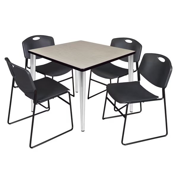 Kahlo Square Table & Chair Sets, 36 W, 36 L, 29 H, Wood, Metal, Polypropylene Top, Maple, Regency, Mfr#: TPL3636PLCM44BK