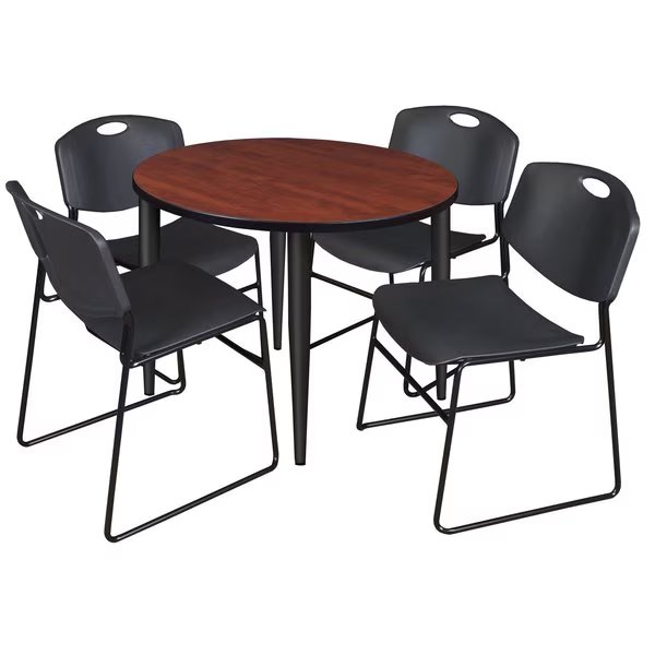 Kahlo Round Table & Chair Sets, 36 W, 36 L, 29 H, Wood, Metal, Polypropylene Top, Cherry, Regency, Mfr#: TPL36RNDCHBK44BK