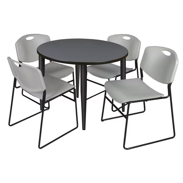 Kahlo Round Table & Chair Sets, 36 W, 36 L, 29 H, Wood, Metal, Polypropylene Top, Grey, Regency, Mfr#: TPL36RNDGYBK44GY