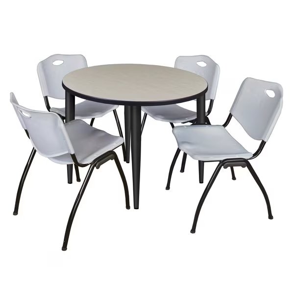 Kahlo Round Table & Chair Sets, 42 W, 42 L, 29 H, Wood, Metal, Plastic Top, Maple, Regency, Mfr#: TPL42RNDPLBK47GY