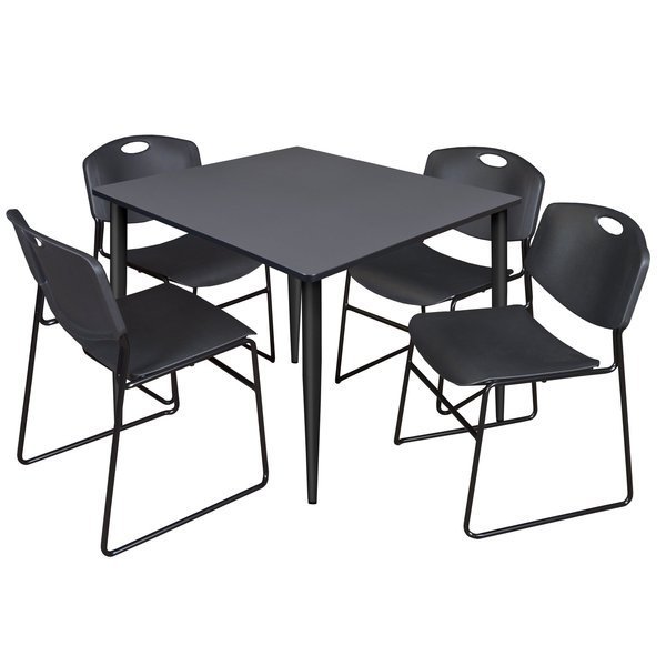 Kahlo Square Table & Chair Sets, 48 W, 48 L, 29 H, Wood, Metal, Polypropylene Top, Grey, Regency, Mfr#: TPL4848GYBK44BK