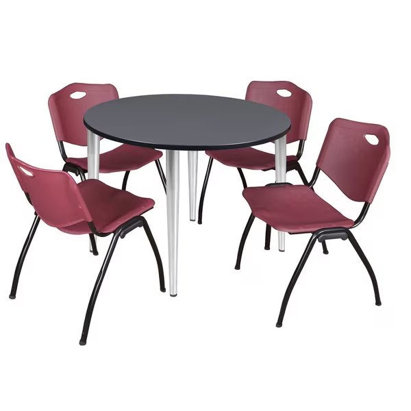 Kahlo Round Table & Chair Sets, 48 W, 48 L, 29 H, Wood, Metal, Plastic Top, Grey, Regency, Mfr#: TPL48RNDGYCM47BY