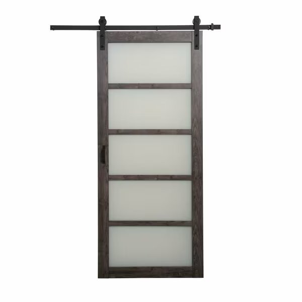 36 in x 84 in Frosted Glass 5 Lite Design Barn Door with Hardware Kit, Renin, Mfr#: BD062W01IA5TGE36084