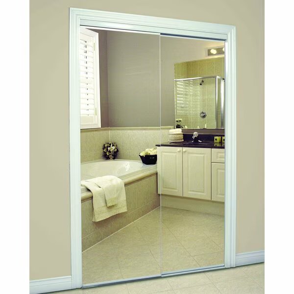 48 in. x 80 1/2 in. Bypass Mirrored Closet Door, Renin, Mfr#: BY320BBWCLE048080