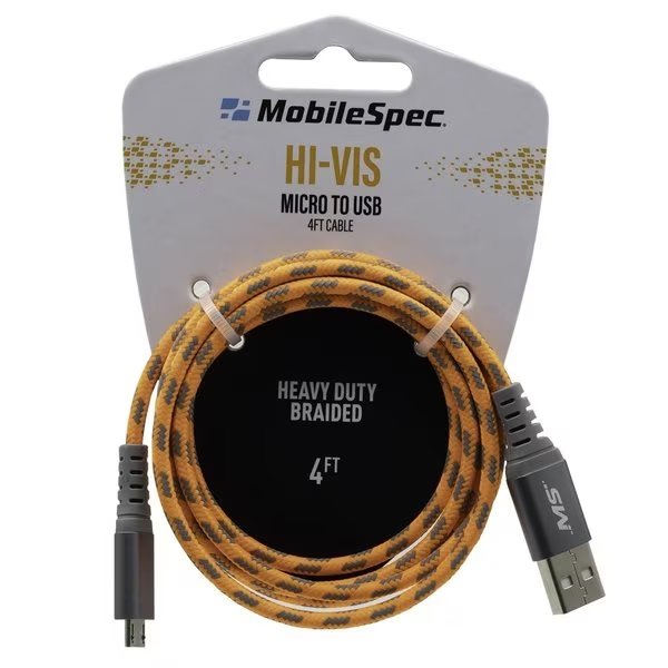 Hi-Vis 4Ft Micro To Usb Cable, Orange, Mobilespec, Mfr#: MBSHV0413