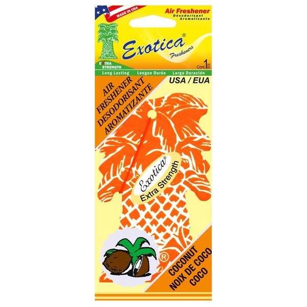 AIR FRESHENER COCONUT/SINGLE TRILINGUAL, Exotica Fresheners, Mfr#: PT1COC