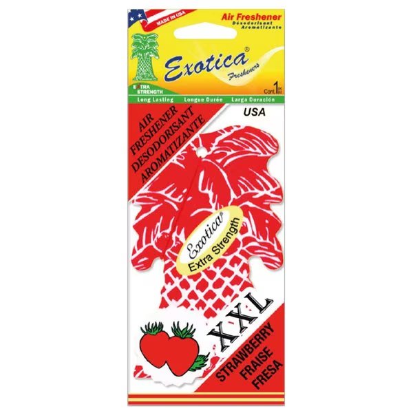 AIR FRESHENER XXL STRAWBERRY TRILINGUAL, Exotica Fresheners, Mfr#: PT1XXLSTR