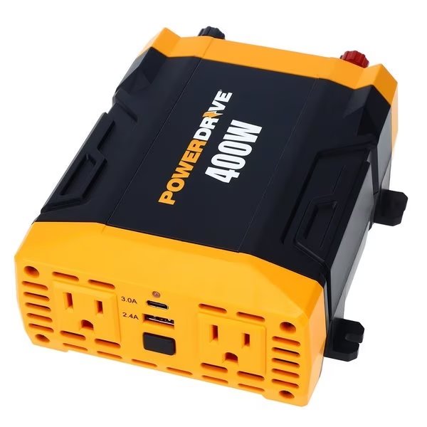 Power Inverter, Modified Sine Wave, 800 W Peak, 400 W Continuous, 2 Outlets, Powerdrive, Mfr#: PWD400