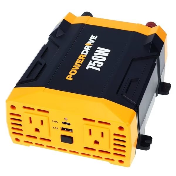 Power Inverter, Modified Sine Wave, 1,500 W Peak, 750 W Continuous, 2 Outlets, Powerdrive, Mfr#: PWD750