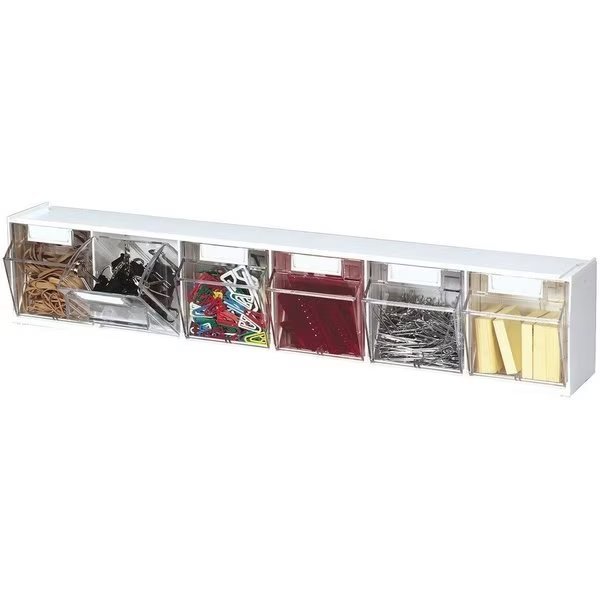 Bin System, Modular, 6-Bin, 23-5/8"x3-5/8"x4-1/2", White/CL, Deflecto, Mfr#: DEF20603OP