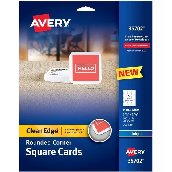 Cards, Sqr, Wht, Inkjet, 180Pk, Avery, Mfr#: AVE35702