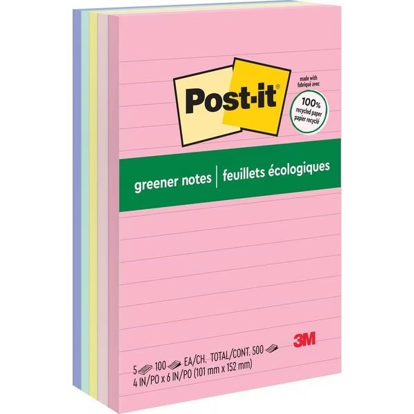 Note, Post-It, 4X6, 5Pk, Lined Pk, Post-It, Mfr#: MMM660RPA