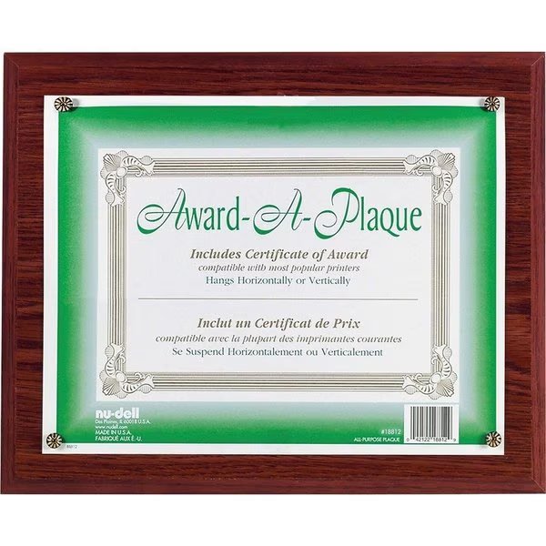 Award Plaques, Horizontal/Vertical, 13"x10-1/2", Mahogany, Nudell, Mfr#: NUD18813M