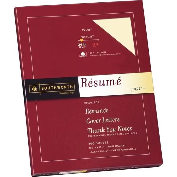 Paper, Resume, 100%Ctn, 24#, Iy Pk, Southworth, Mfr#: SOUR14ICF