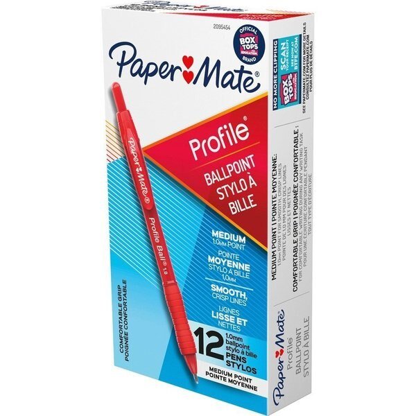 Ballpoint Pen, 1.0mm Point, 1/4"Wx5-1/2"Lx1/4"H, 12/DZ, Red PK, Paper Mate, Mfr#: PAP2095454