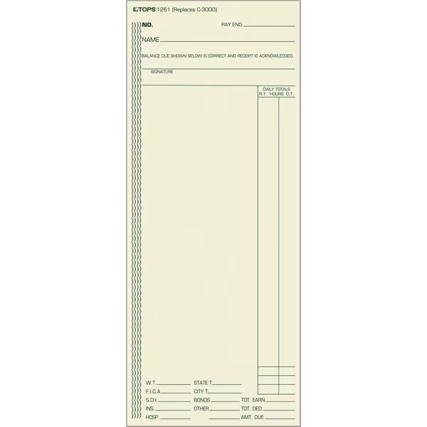 Form, Time, Card, Wk, 3-3/8X8.2 Pk, Tops, Mfr#: TOP1261