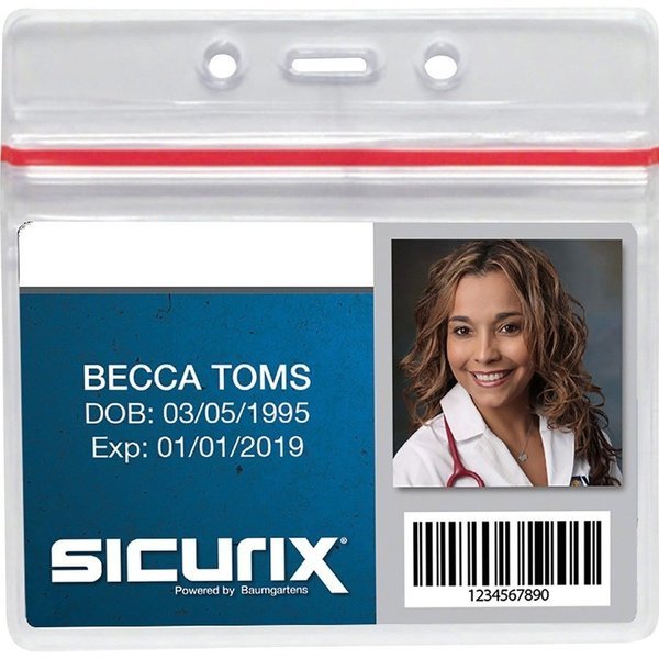 ID Card Holders, Sealable, Horizontal, 3-3/4"x2-5/8", 50/PK, CL PK, Sicurix, Mfr#: BAU47830