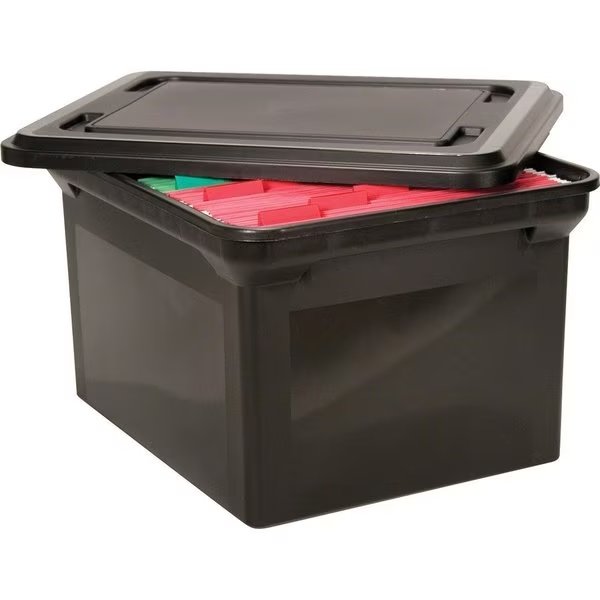 File Tote w/Lid, 14"x18"x10-3/4", Black, Advantus, Mfr#: AVT34052