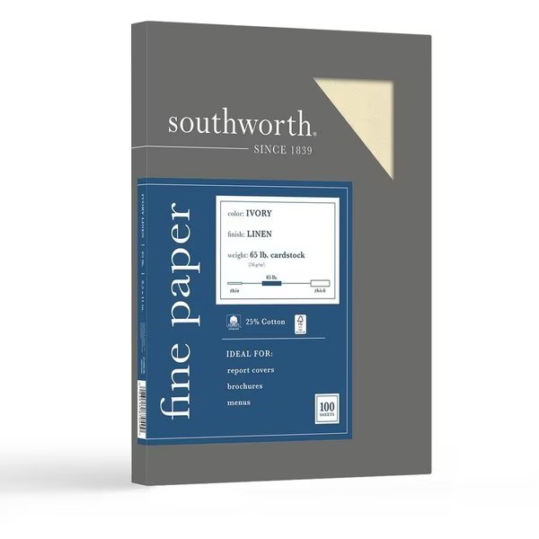 Paper, Linen, 25%Ctn, 65#, Ivry Pk, Southworth, Mfr#: SOUZ560CK