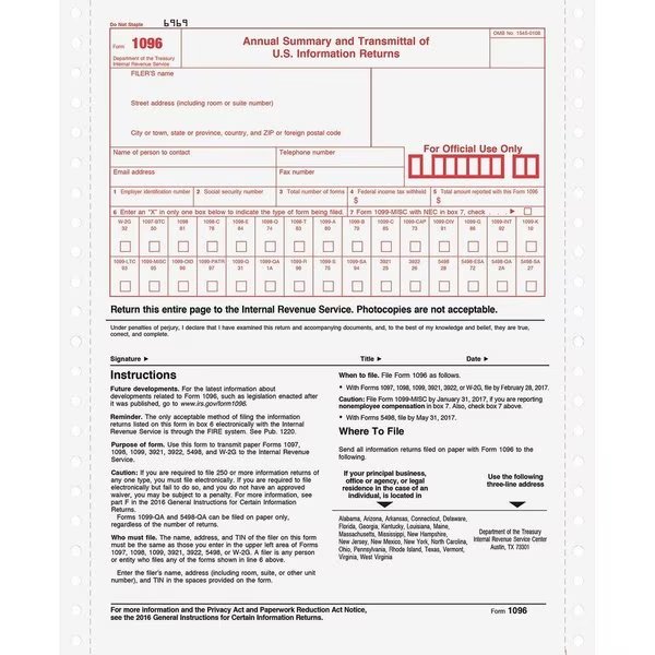 Form, Tax, 1096, Carbonless Pk, Tops, Mfr#: TOP2202