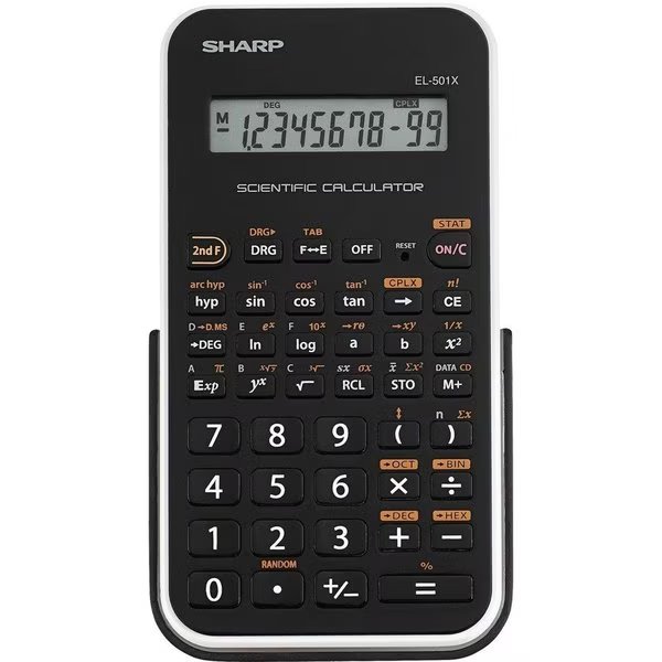 Scientific Calculator, 10-Digit, 3-1/10"Wx5-7/10"Dx1/2"H, BK/WE, Sharp, Mfr#: SHREL501X2BWH