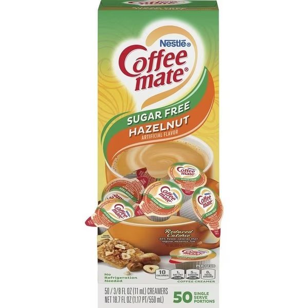 Coffee Creamer, Sugar-Free, Hazelnut, 0.375 fl oz, White PK, Coffee Mate, Mfr#: NES98468