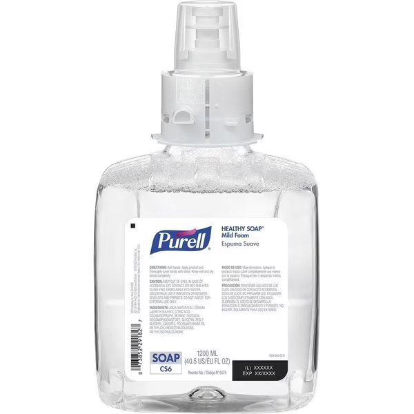 Soap, Foam, f/CS6 Dispensers, 1200ml Cap, Clear, PK 2, Purell, Mfr#: GOJ657402
