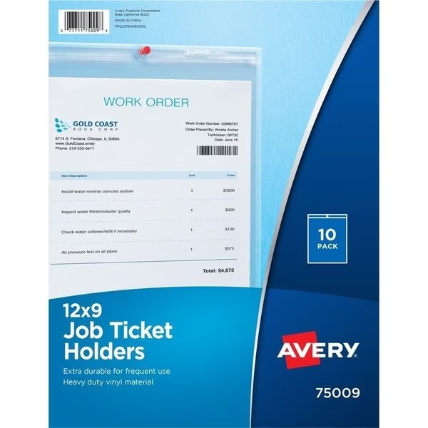 Job Ticket Holder, 9"x12", Heavy Weight, 10/PK, Vinyl/Clear 10PK, Avery, Mfr#: AVE75009